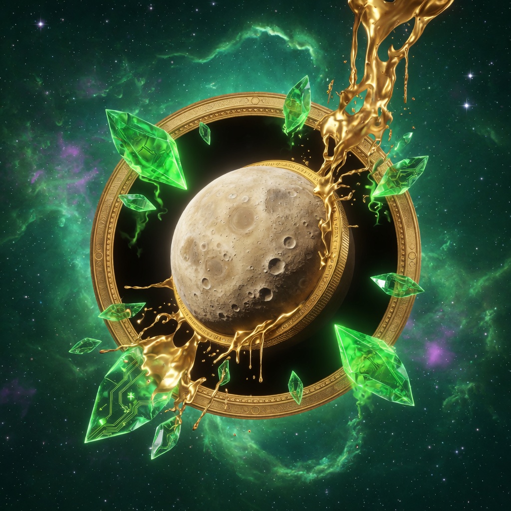 Green ETH crystals and molten gold around Pluto