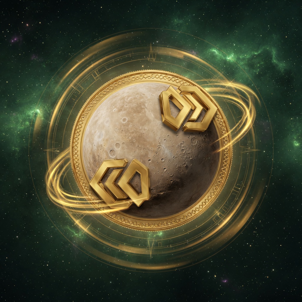 Gold swap arrows orbiting the Pluto coin